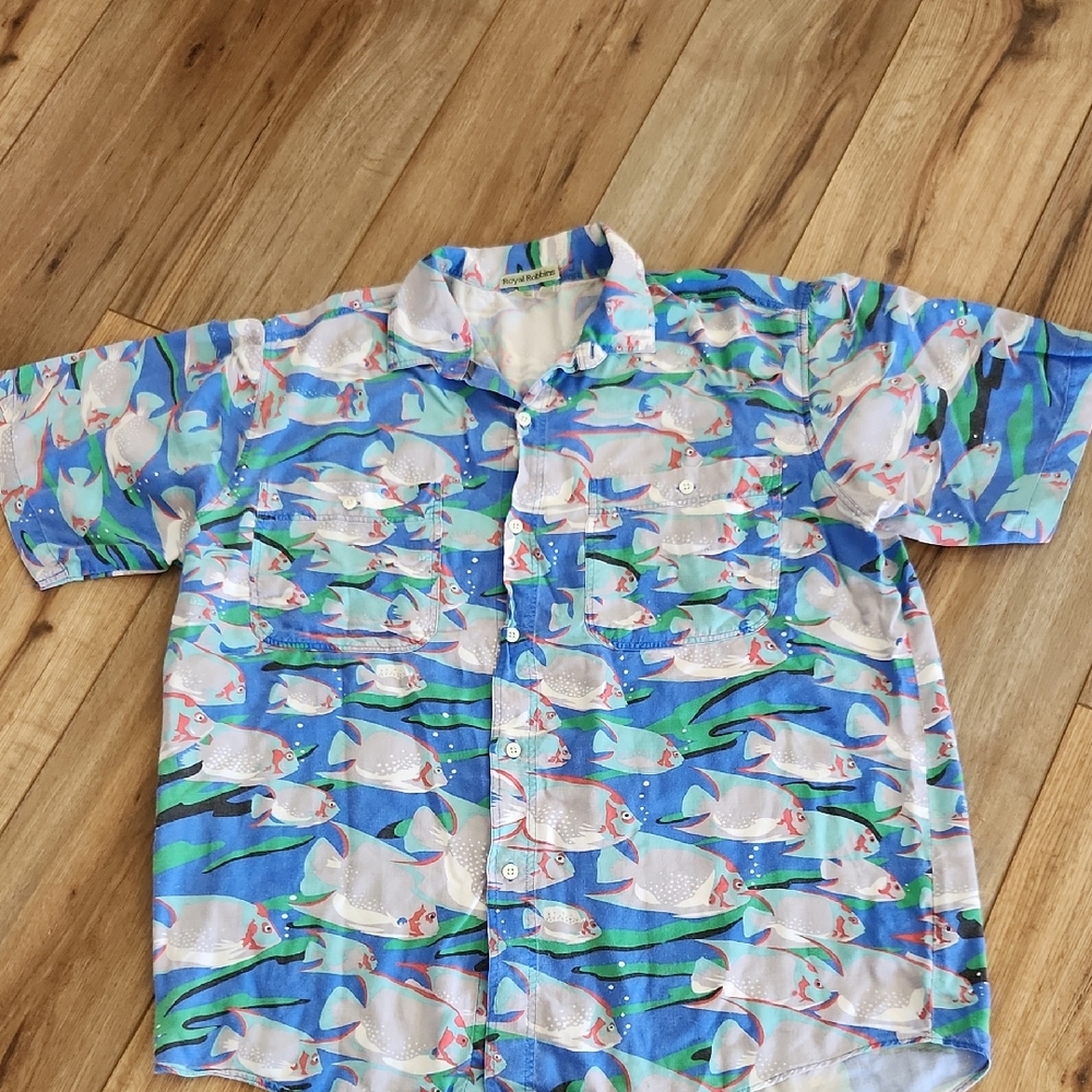 Royal Robbins Swimming Fish Tropical Patterned Shirt Men's Size Large